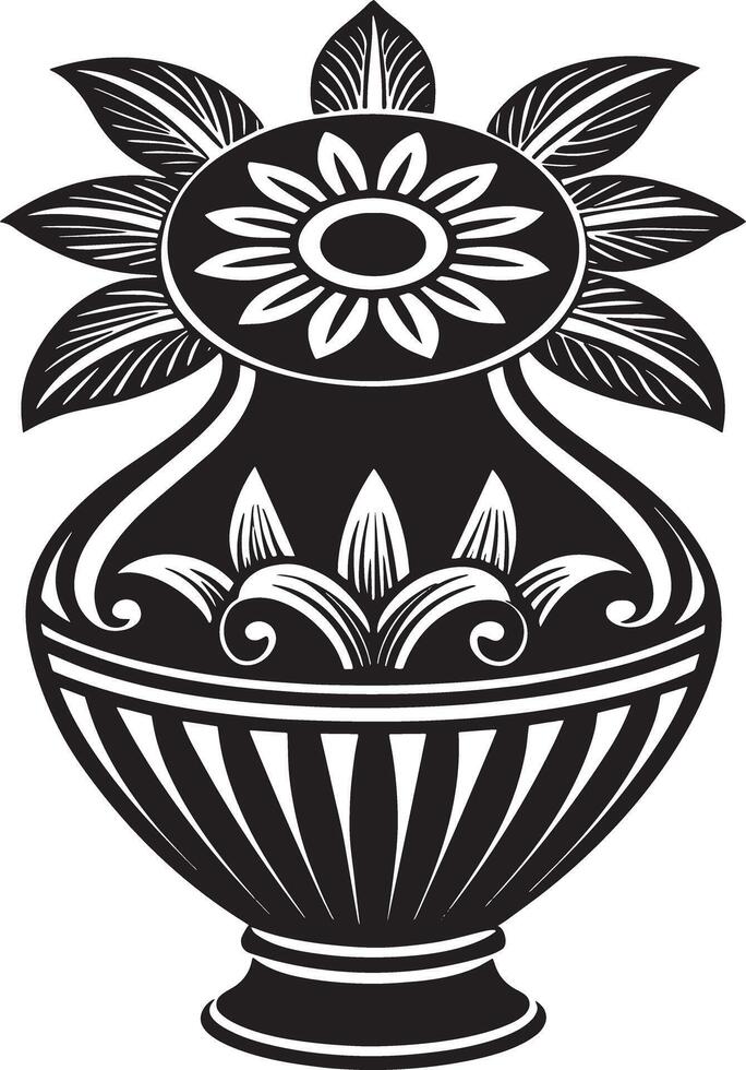 vase with flowers illustration black and white vector