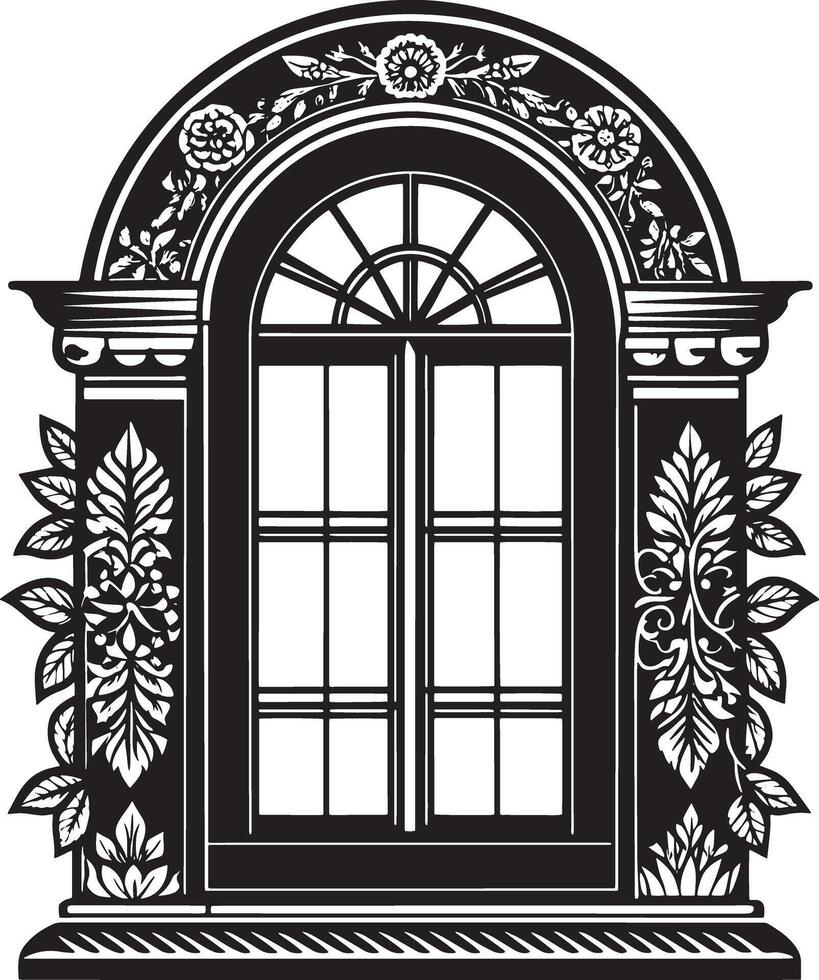 Decorative window in the house illustration black and white vector
