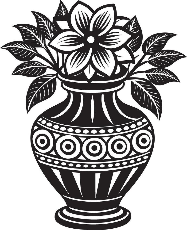 vase with flowers illustration black and white vector