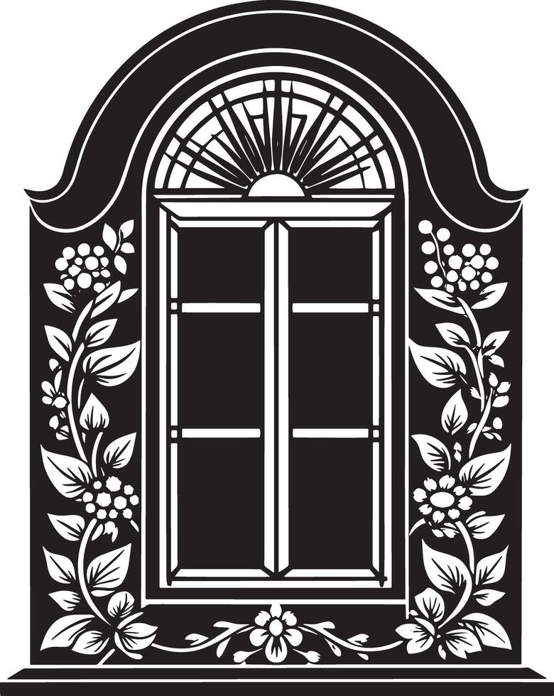 Decorative window in the house illustration black and white vector