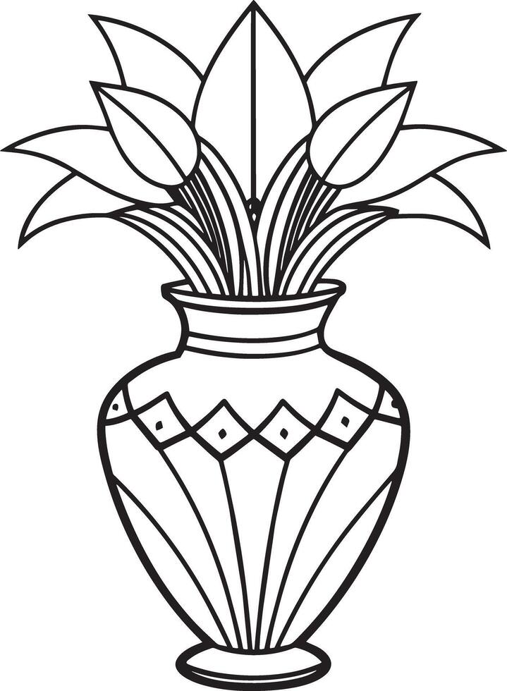Decorative vase with flowers black and white illustration vector