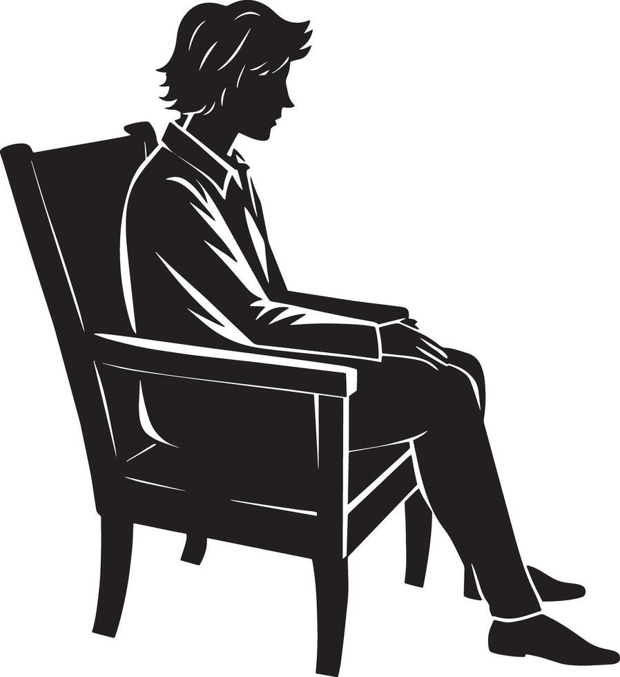 alone person sitting on a chair black and white illustration vector