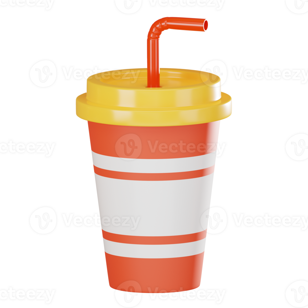 Paper Cup with Striped Pattern and Refreshing Soda. 3D Render png