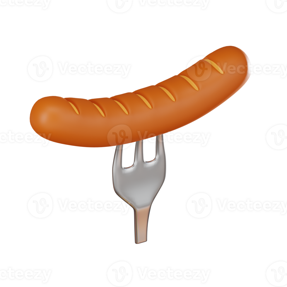 Grilled Sausage of Fast Food on a Fork. 3D Render png