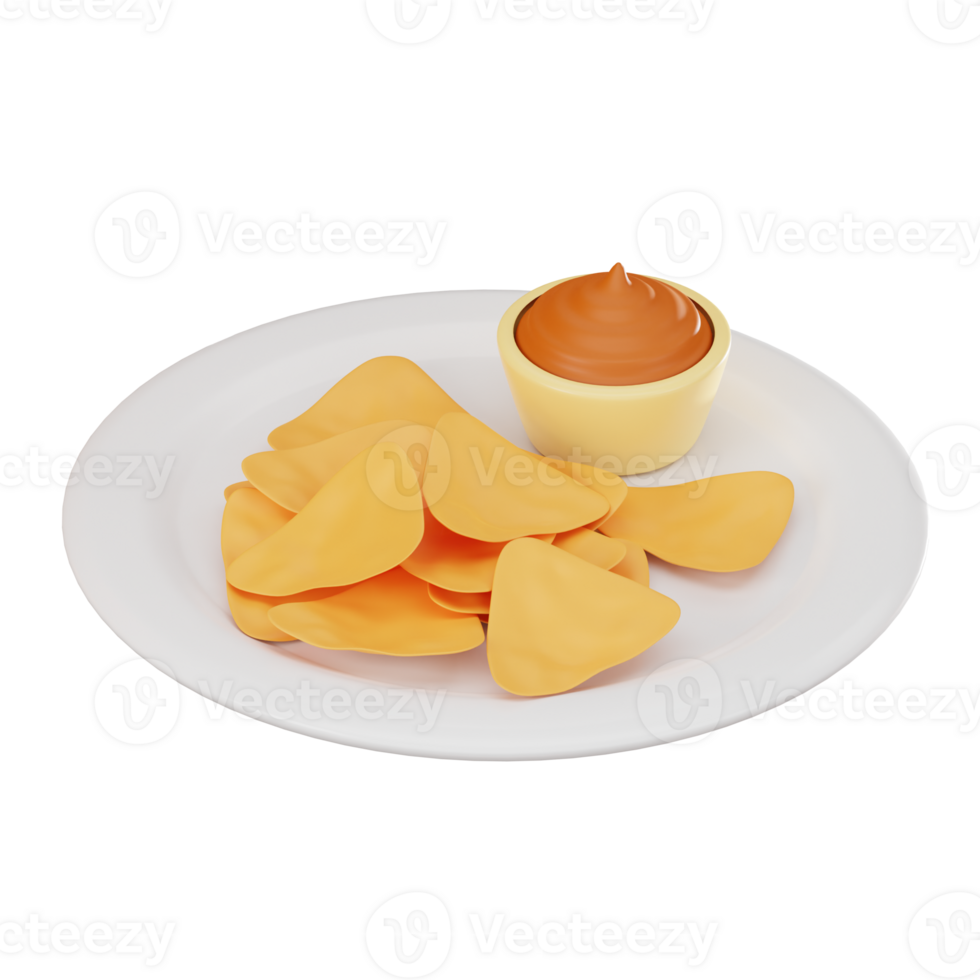 Tasty Nachos of Tortilla Chips with Cheese and Salsa. 3D Render png