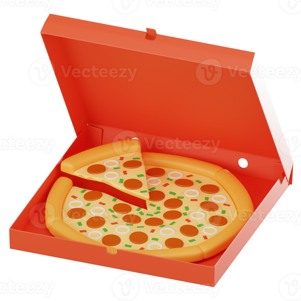 Tasty Pizza in Open Box Perfect Fast Food Representation. 3D Render png