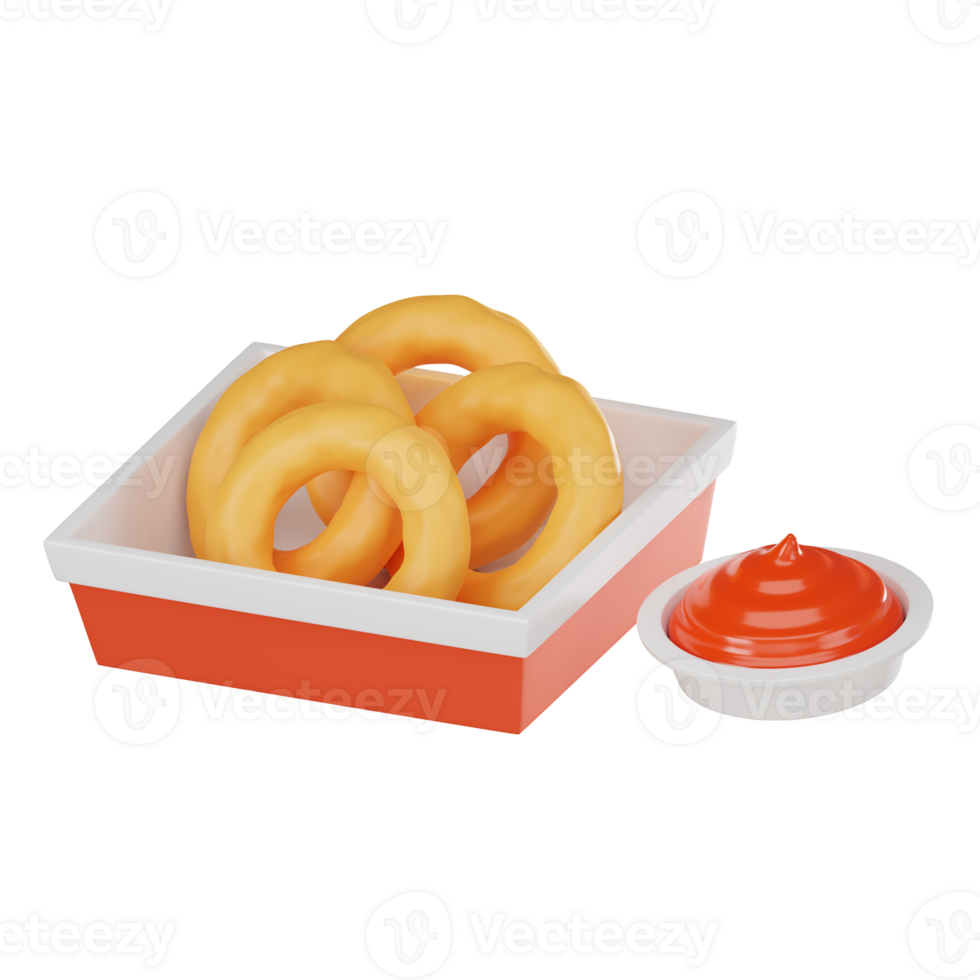 Crispy Fried Onion Rings as Fast Food. 3D Render png