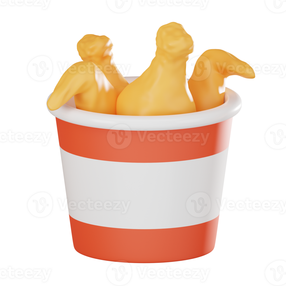 Savory Delight of Fried Chicken in Buckets Fast Food. 3D Render png