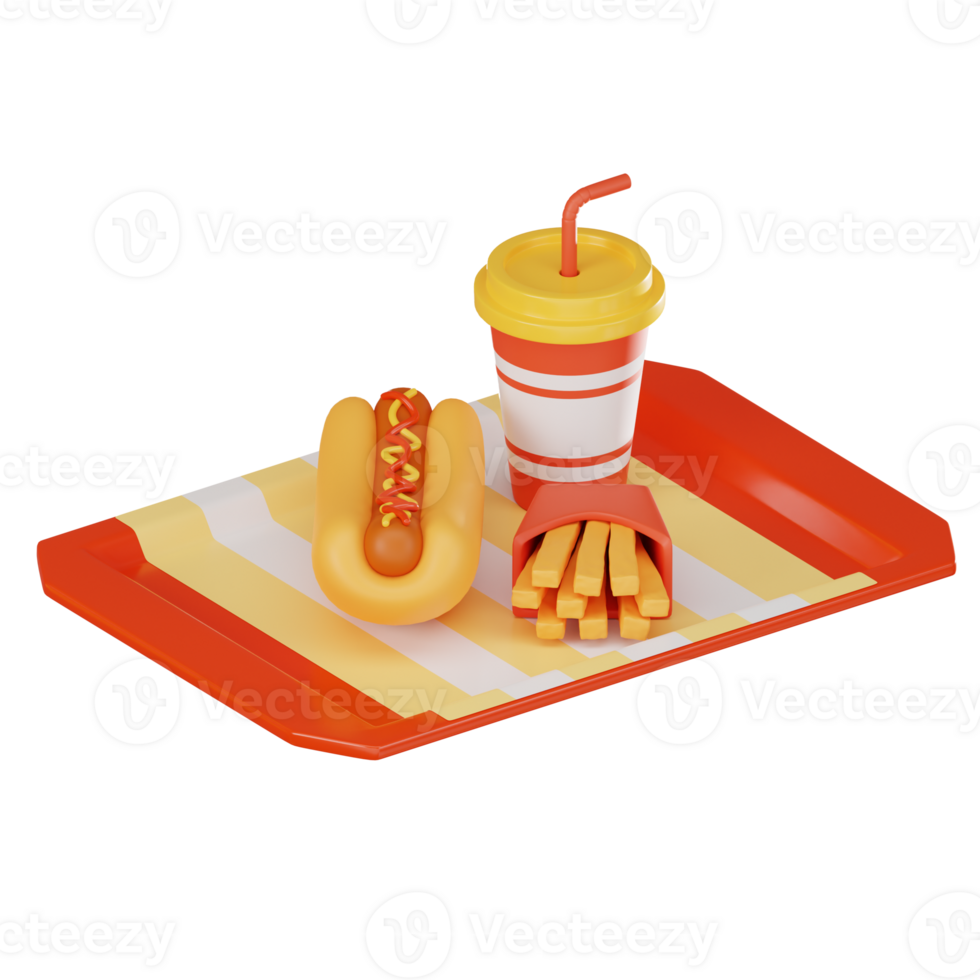 Hotdog Fast Food and Junk Food Concept. 3D Render png