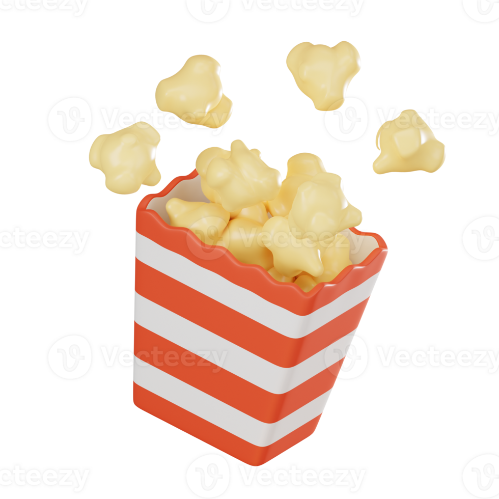 Popcorn Box with Striped Popcorn for Movie Magic. 3D render png