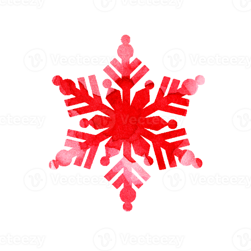 Watercolor painting red silhouette of a snowflake. Merry Christmas and Happy New Year. Winter illustration for design. Isolated png