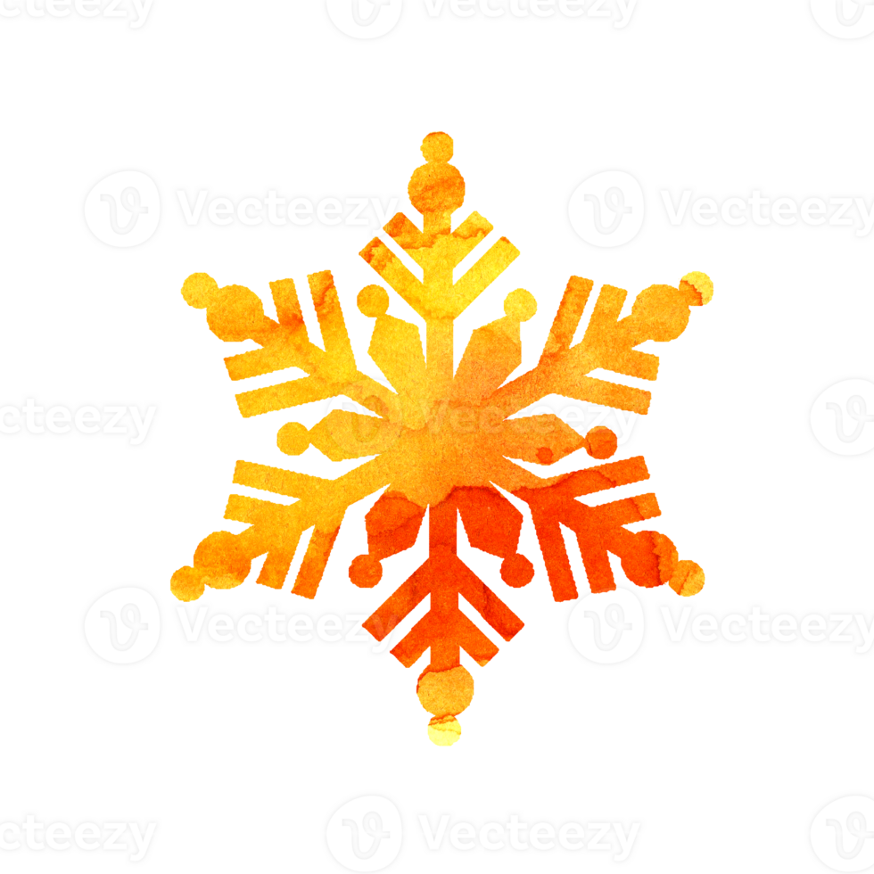 Watercolor painting yellow snowflake silhouette. Merry Christmas and Happy New Year. Winter illustration for design. Isolated png