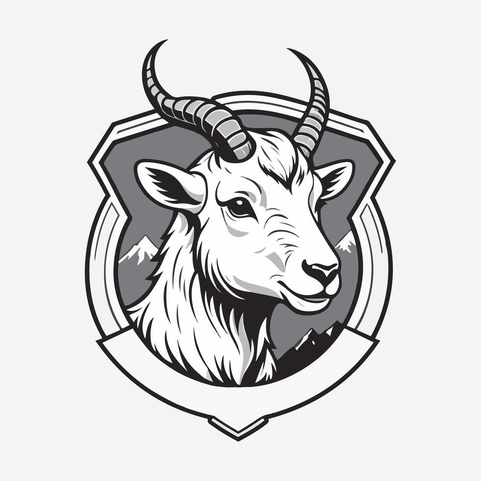 mascot logo mountain goat, Outline black color in white background vector
