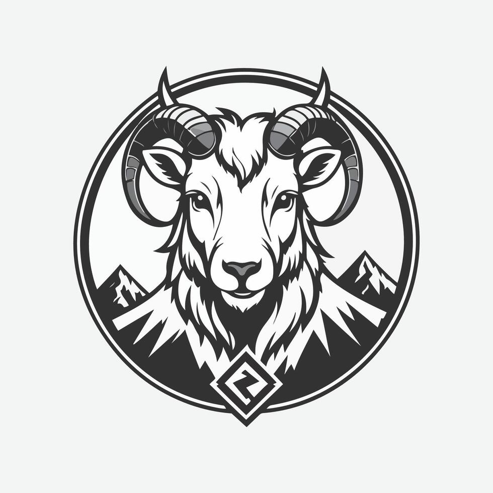 mascot logo mountain goat, Outline black color in white background vector