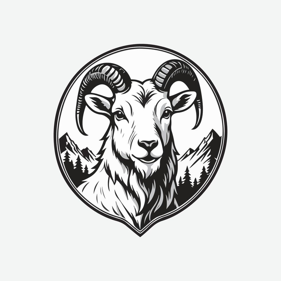 mascot logo mountain goat, Outline black color in white background vector