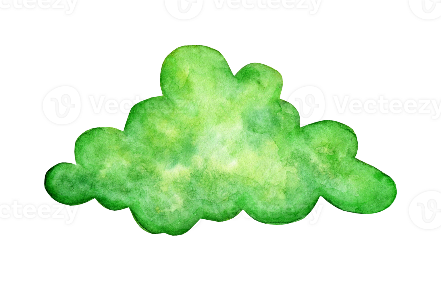 Watercolor painting green cloud doodle. Fantasy land, fabulous weather, a magical world. Children's print for design. Lush, cluby cloud. Isolated. Drawn by hand. png