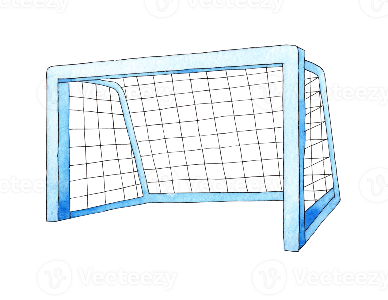 Watercolor illustration of a soccer goal. Sports equipment, barbell, crossbar, net. Football championship goals and free kicks. Isolated. Drawn by hand. png