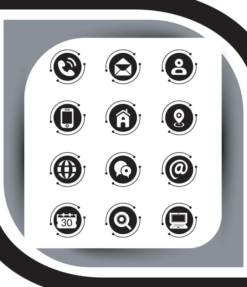 Contact related icon set, Essential Flat Stroke Circular Web Icon Set Phone Contact Location Button, Web icon, contact us icon, address, location, email, phone, Contact information symbols collection vector