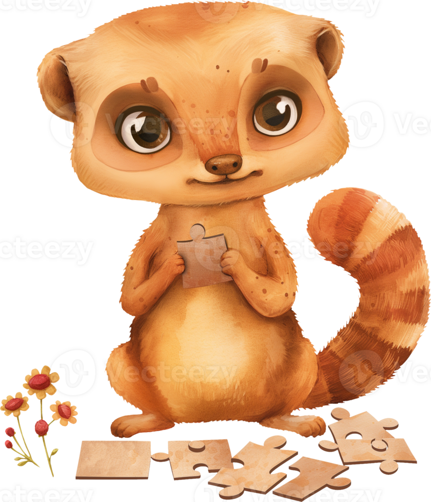 Cute Mongoose Solving Puzzle png