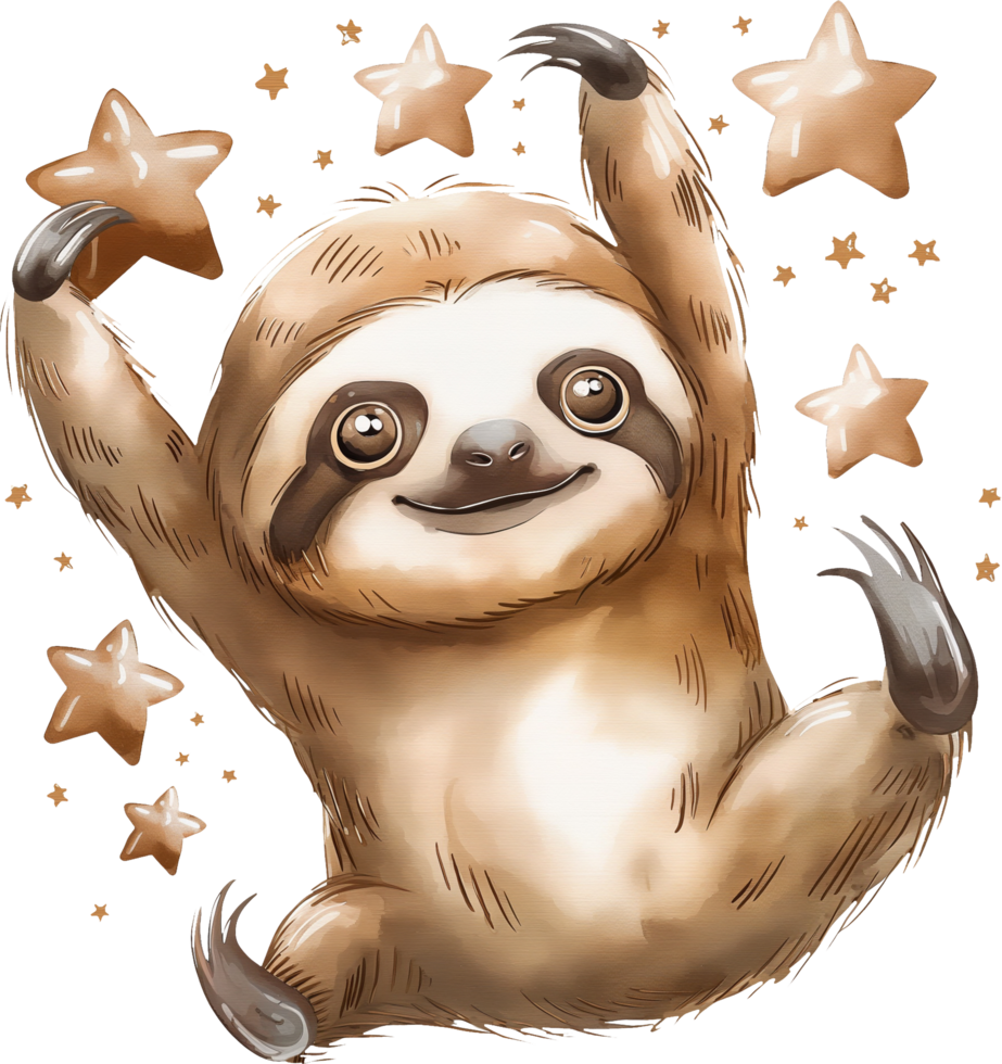 Cute Sloth Hanging onto Stars watercolor png