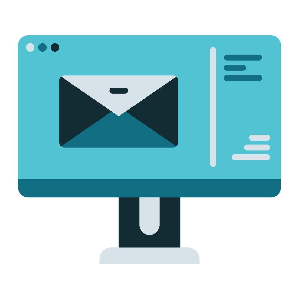 computer screen icon and letter envelope, post office equipment icon vector
