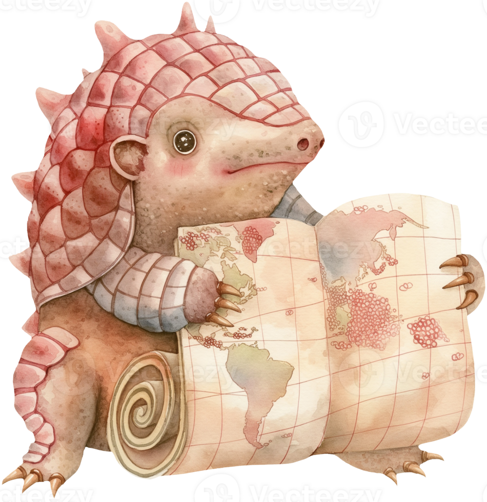 Cute Armadillo Rolling Up Map png