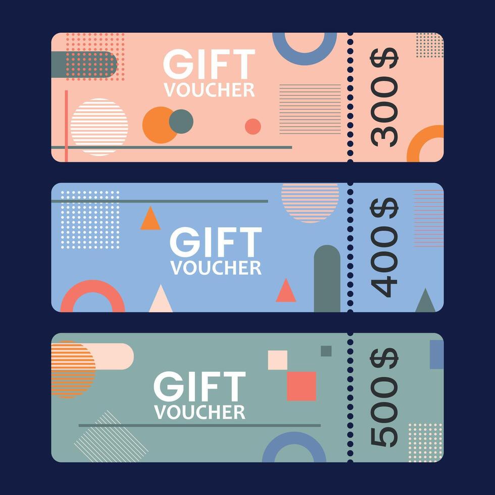 Gift voucher, set of gift voucher templates in geometry style. vector