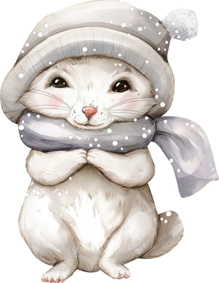 Cute Ermine Cloaked in Snowflakes watercolor png