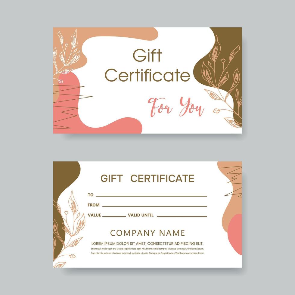 Gift certificate template in modern floral style for salon, gallery, spa, store. Gift Certificate. vector