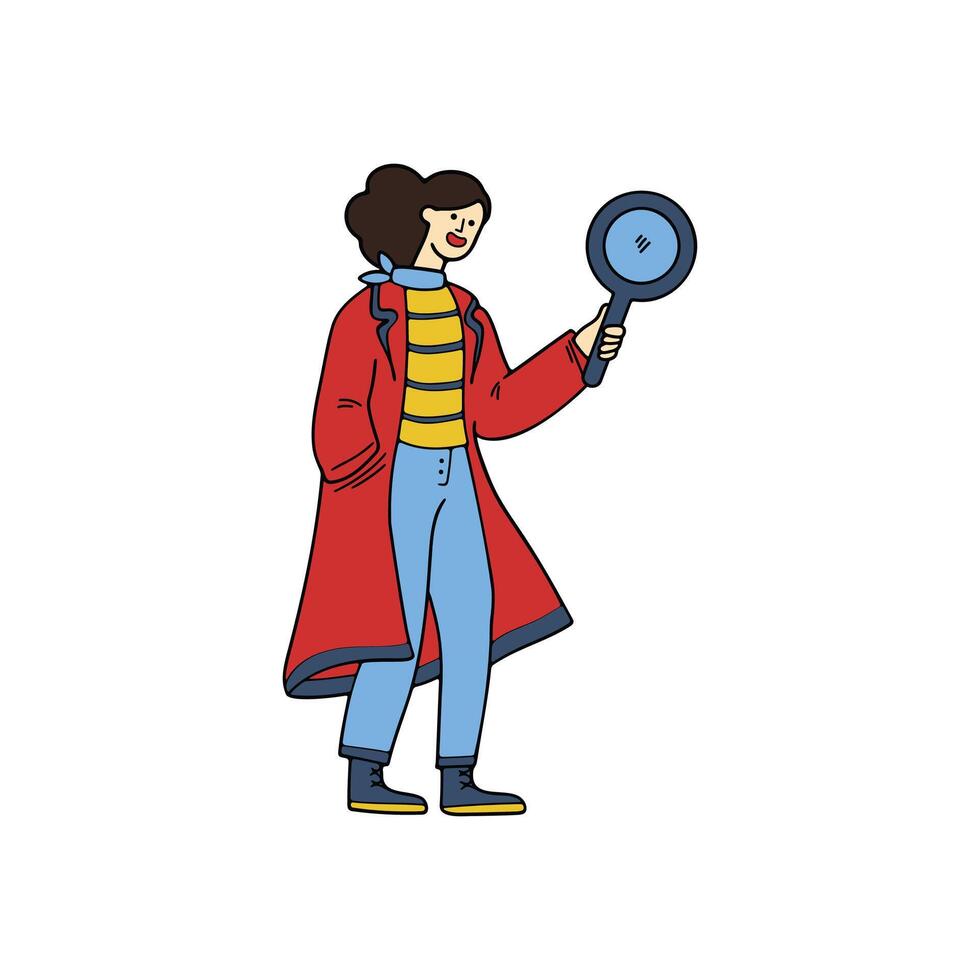 isolate of a woman holding a magnifying glass for searching vector