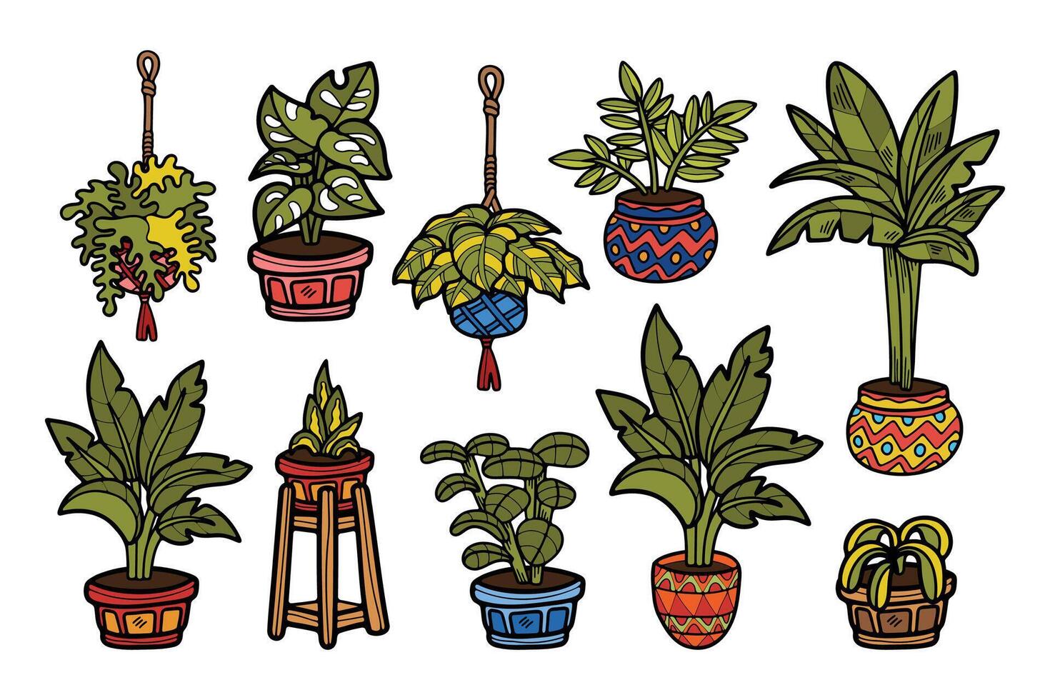 houseplants set on background vector