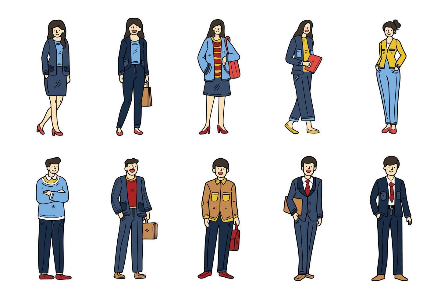 illustration of business person character set on background vector