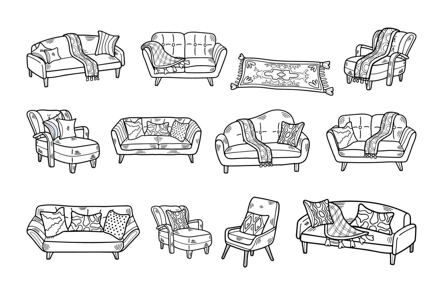 black and white sofa set on background vector