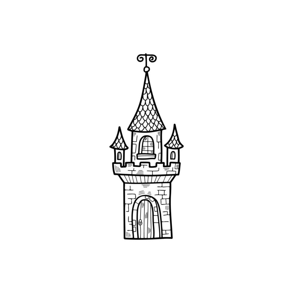 isolate black and white illustration of vampire castle on background vector