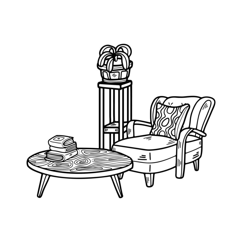 black and white furniture set on background vector