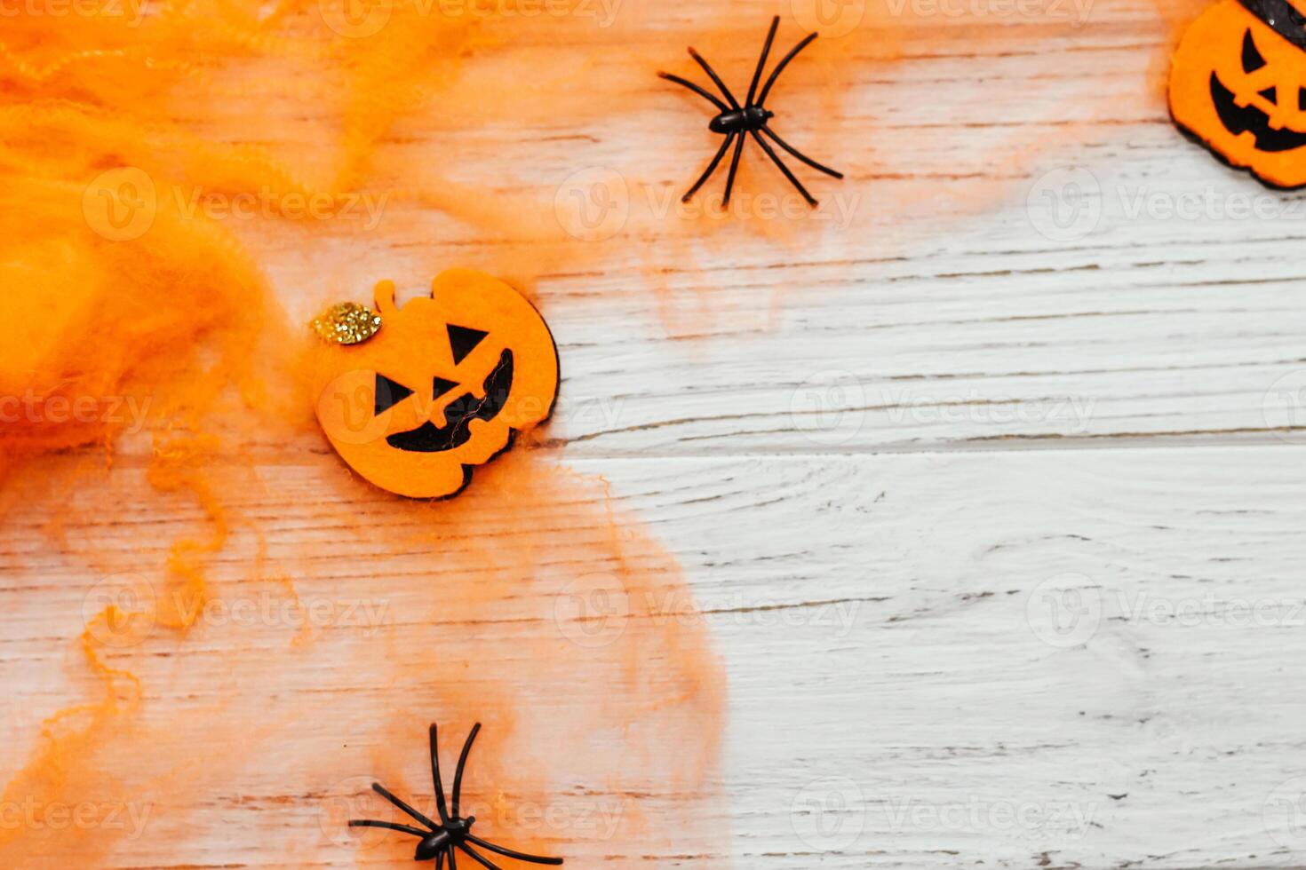 Toy Halloween Pumpkins with Felt and Faux Spider Web Festive Decor Party Accessories photo
