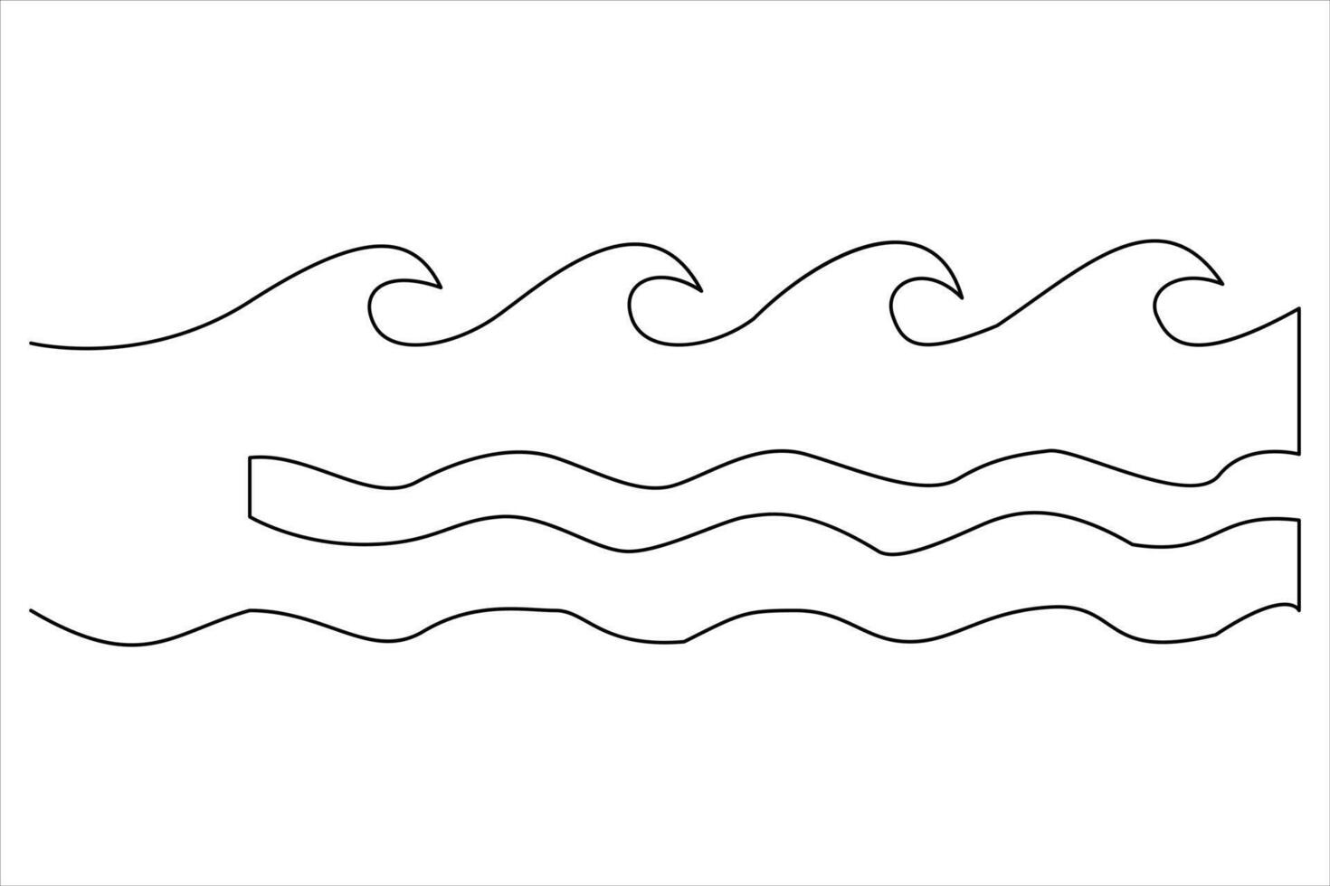 Continuous one line drawing of ocean sea wave outline line art illustration vector