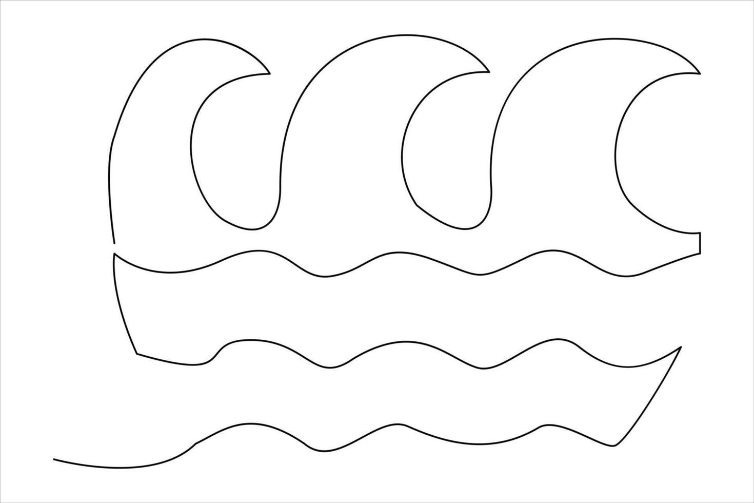 Continuous one line drawing of ocean sea wave outline line art illustration vector