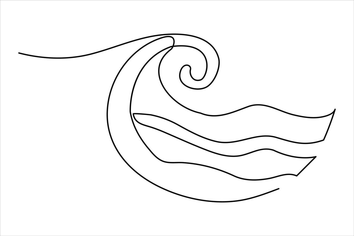 Continuous one line drawing of ocean sea wave outline line art illustration vector