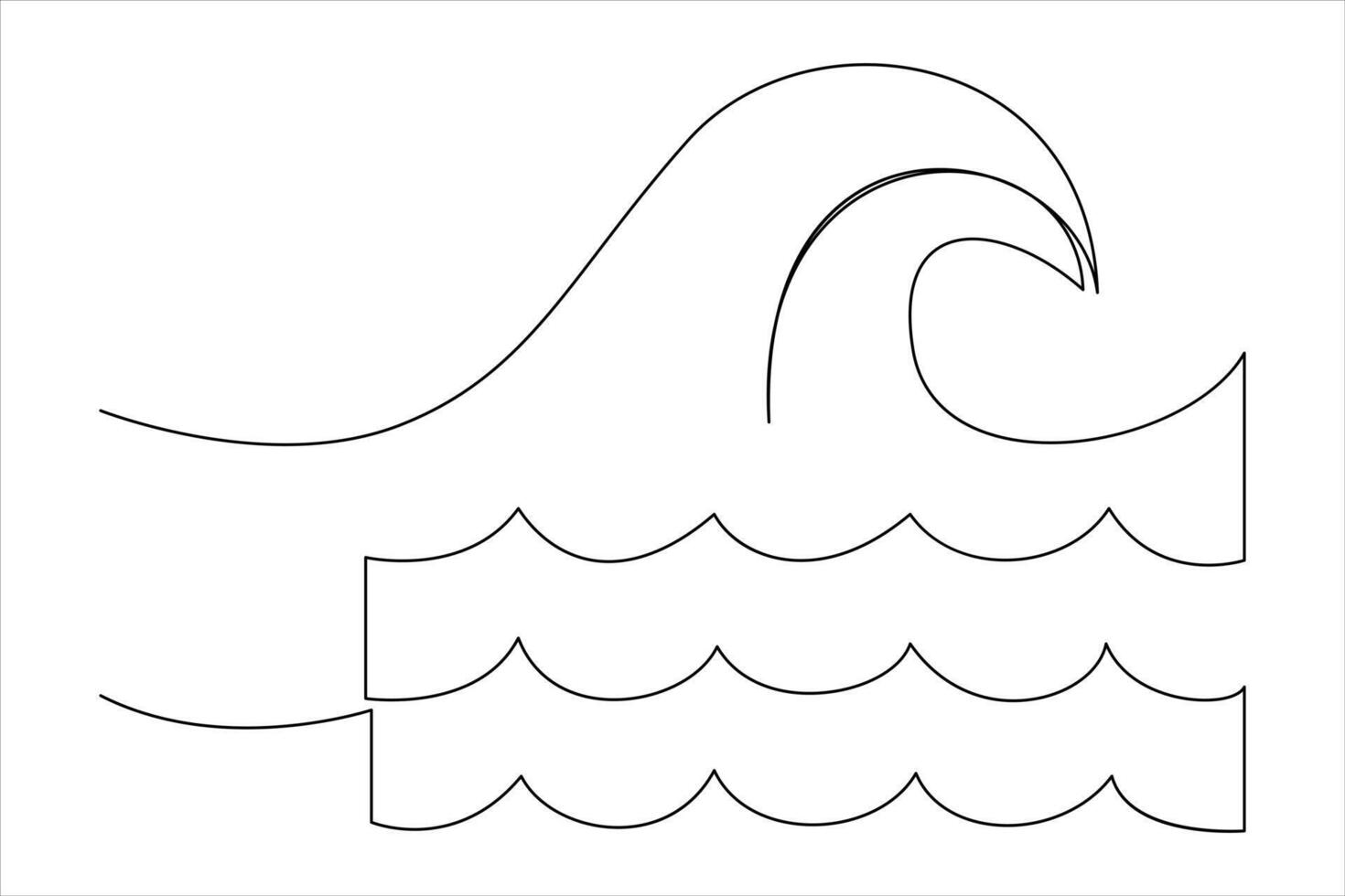 Continuous one line drawing of ocean sea wave outline line art illustration vector