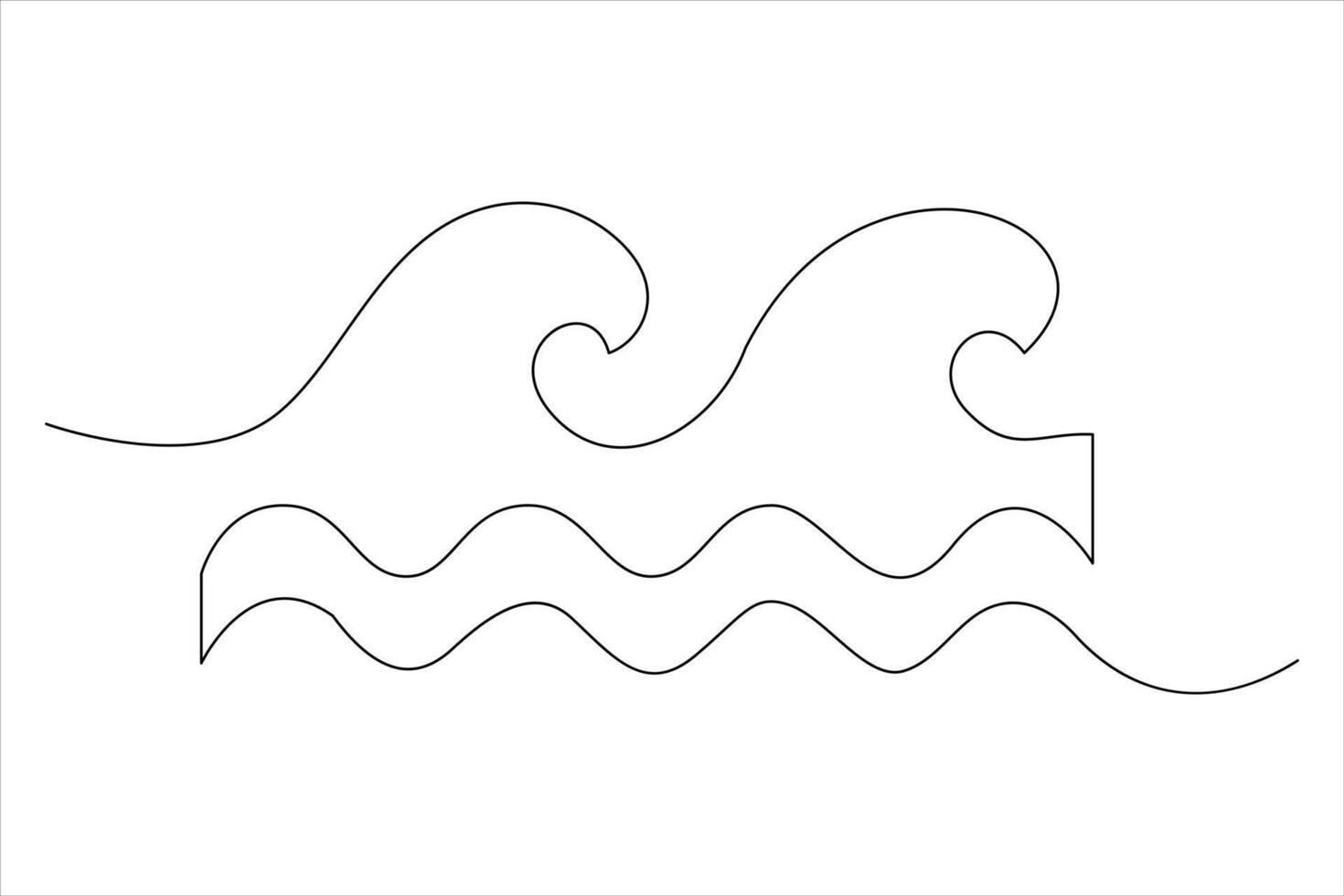 Continuous one line drawing of ocean sea wave outline line art illustration vector