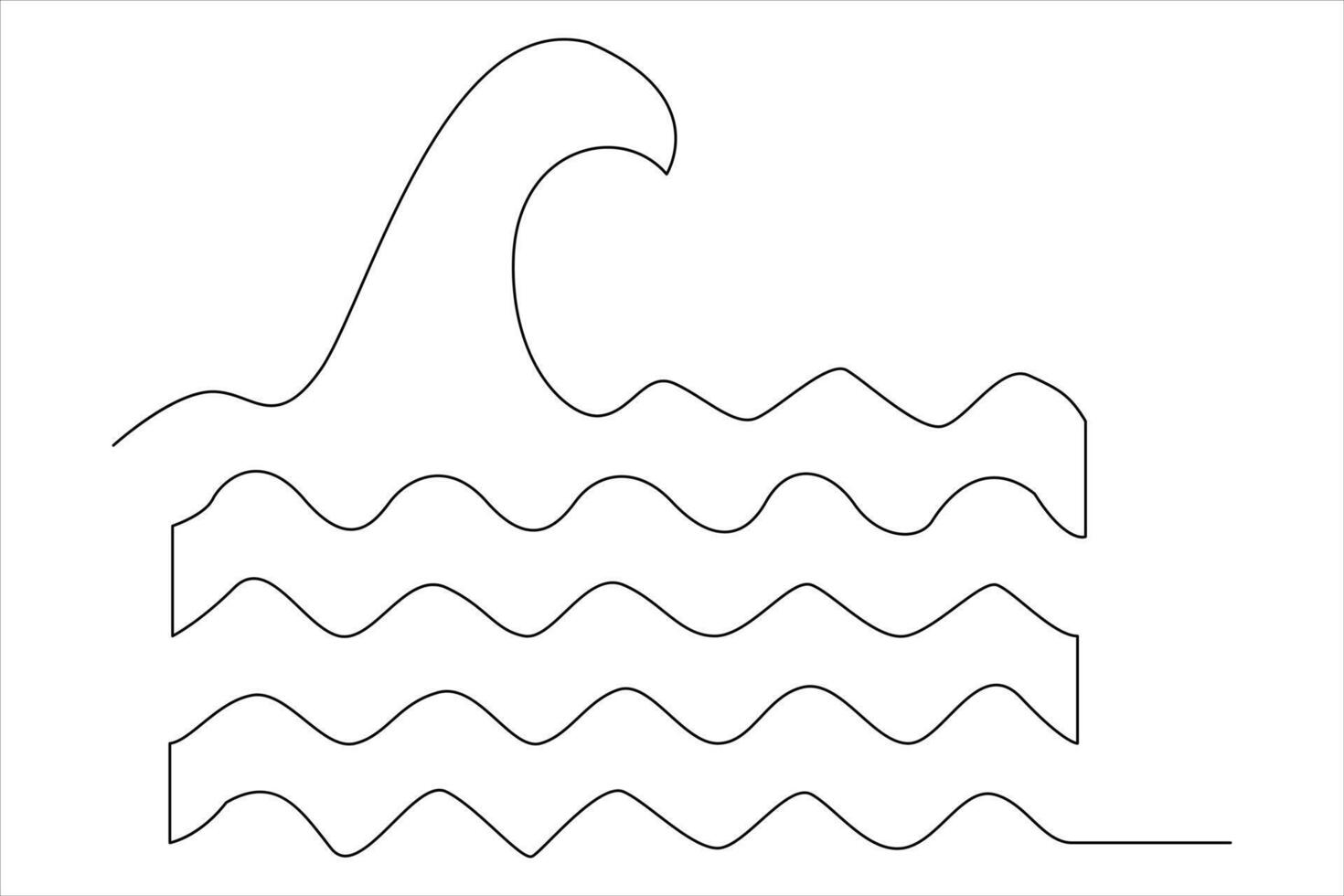Continuous one line drawing of ocean sea wave outline line art illustration vector