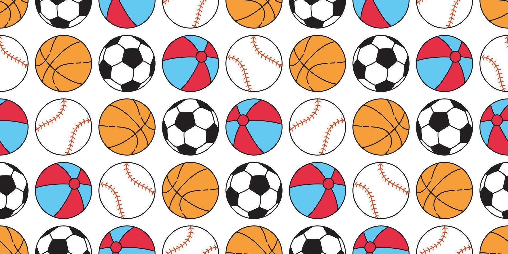 Ball seamless pattern baseball basketball soccer football sport cartoon beach scarf isolated repeat wallpaper tile background illustration doodle design vector