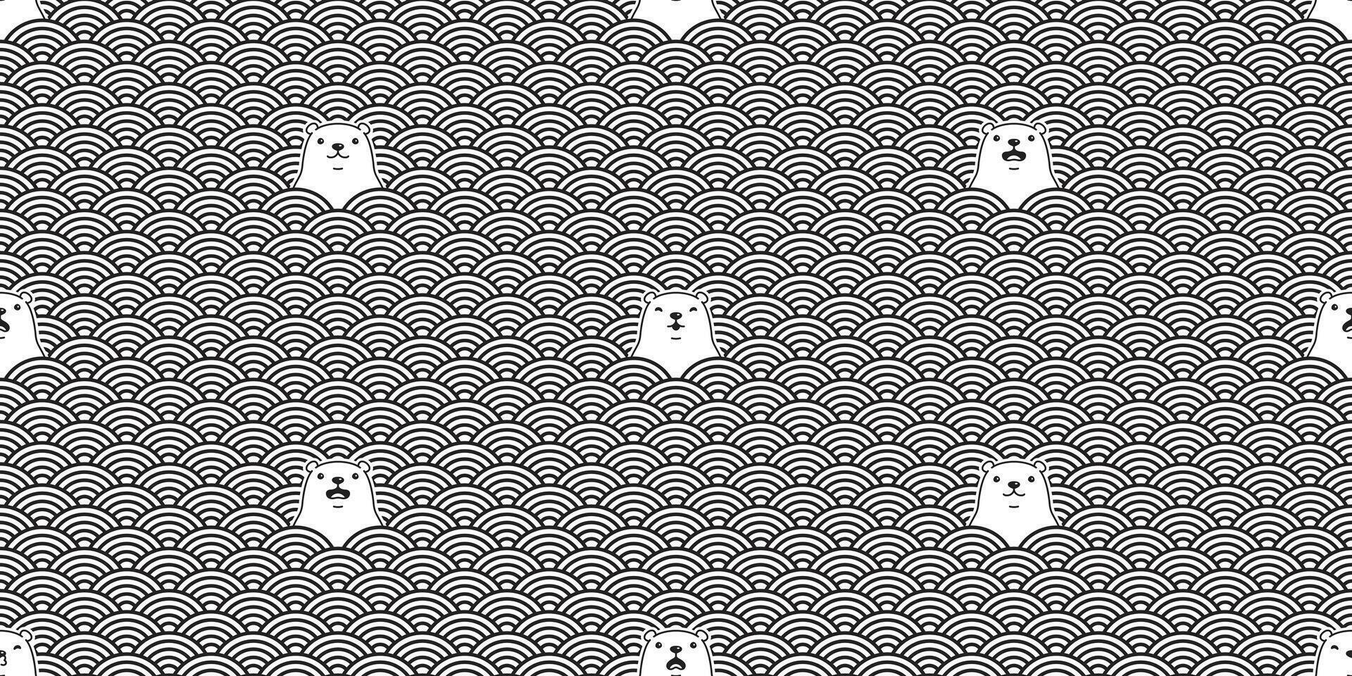 Bear seamless pattern polar bear Japanese wave scarf isolated cartoon repeat background tile wallpaper illustration white doodle design vector