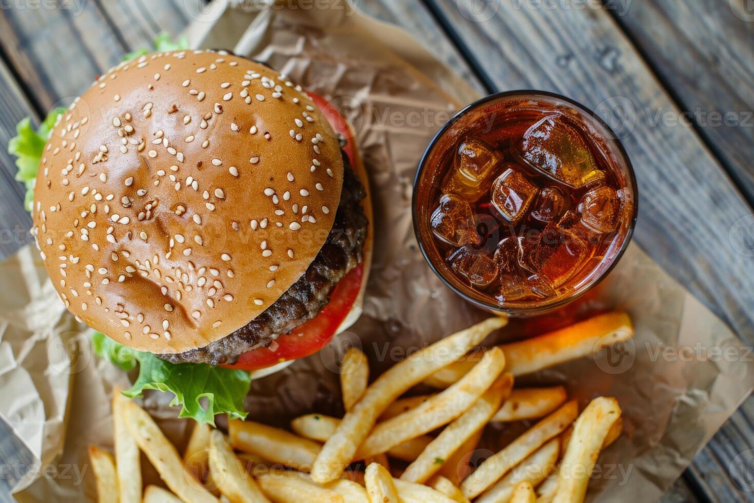Fast Food Burger with french fries on a table photo