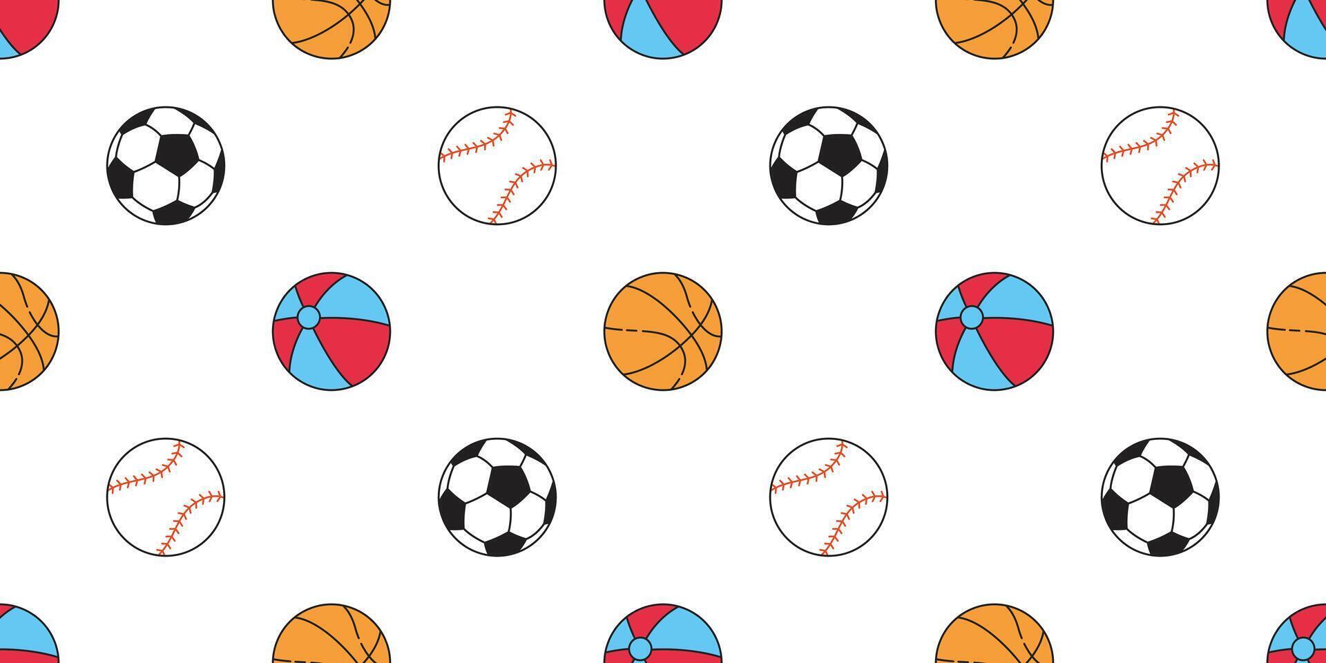 Ball seamless pattern baseball basketball soccer football sport cartoon beach scarf isolated repeat wallpaper tile background doodle illustration design vector