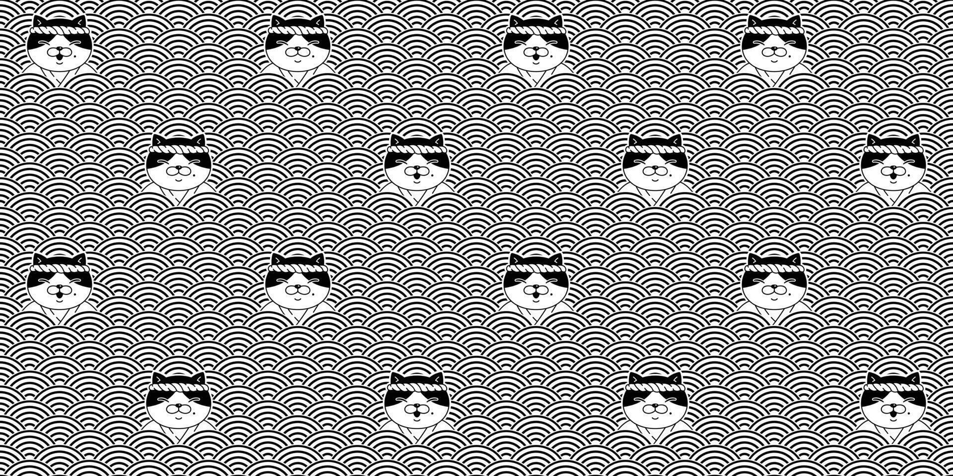 cat seamless pattern kitten japan wave chef sushi ocean sea pet halloween Christmas scarf isolated cartoon repeat wallpaper tile background illustration design vector