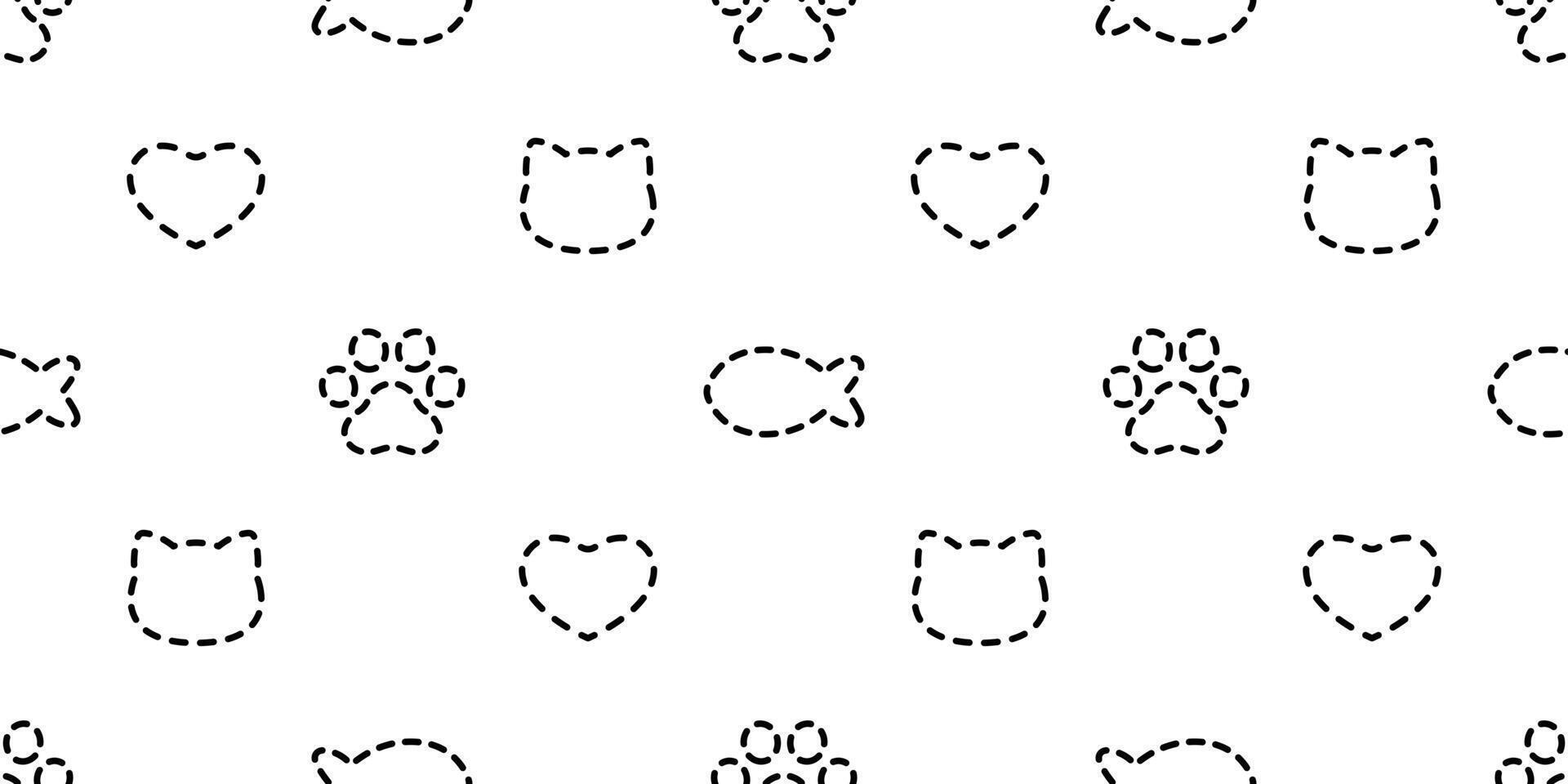 cat seamless pattern paw footprint valentine heart dog kitten head cartoon dash line scarf isolated repeat wallpaper tile background doodle illustration design vector