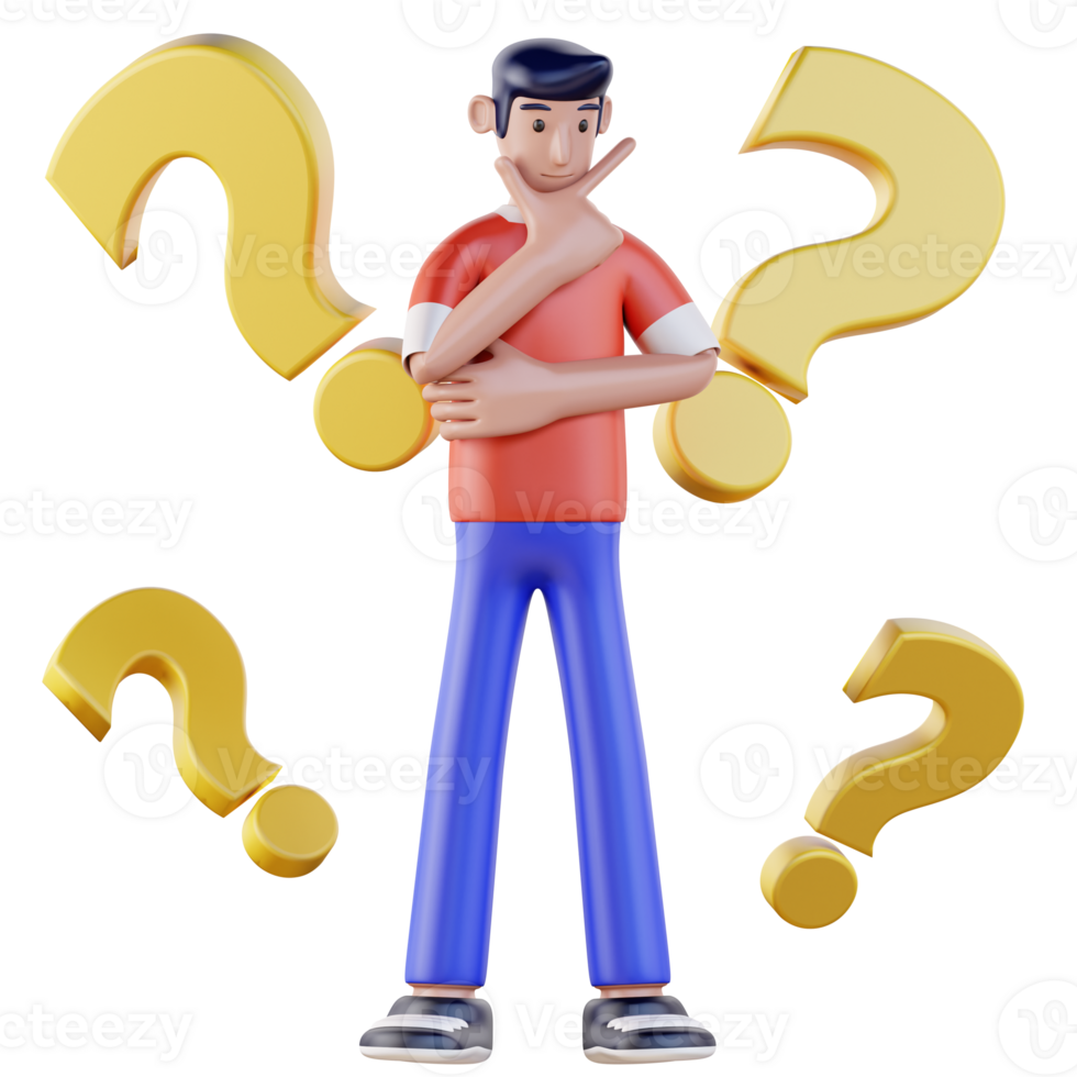a 3d student cartoon character with a question mark png