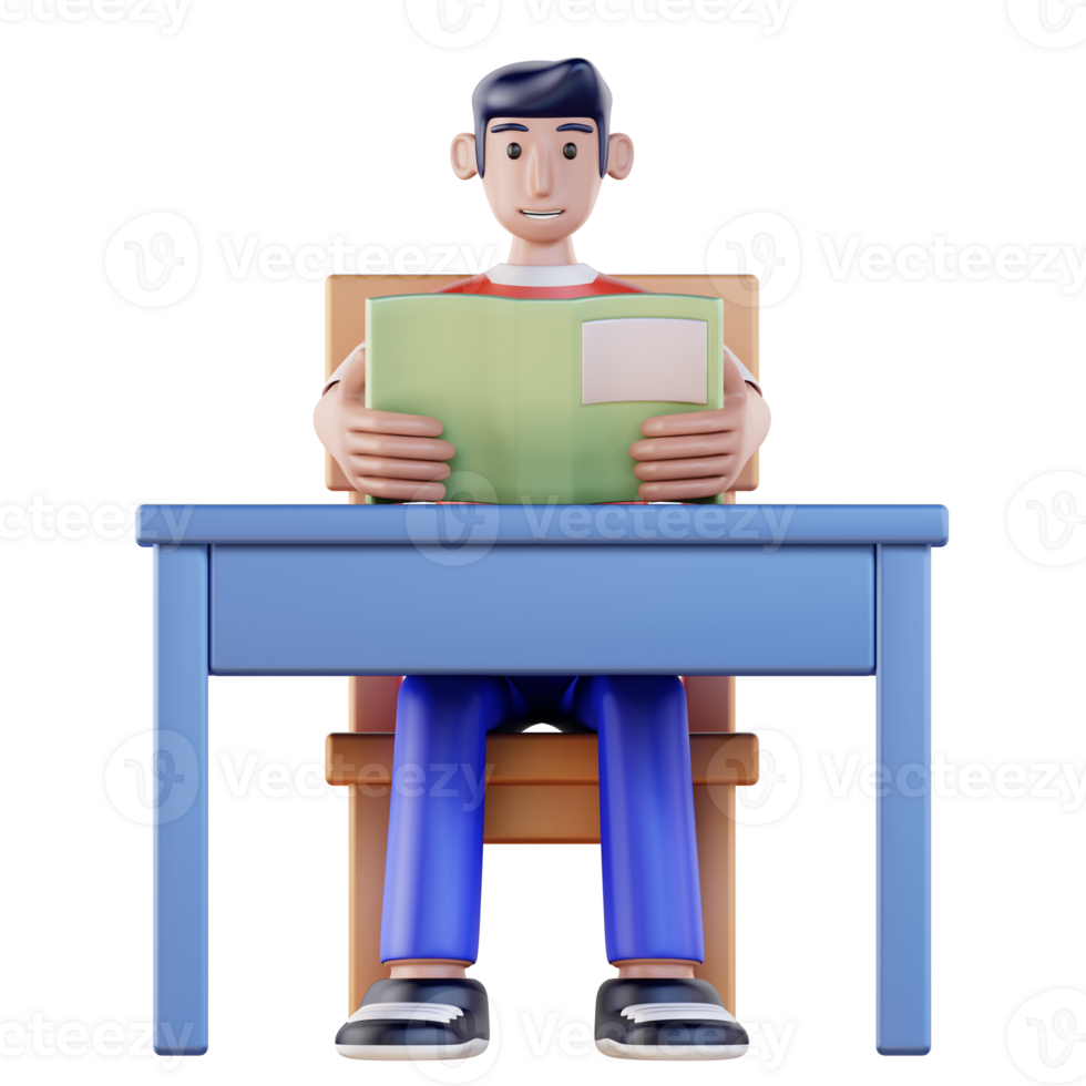 a student sitting at a table is reading a book png